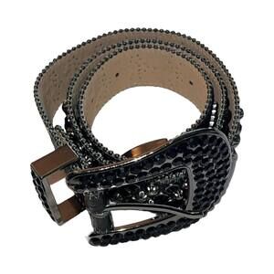 BB Simon Jet Black Crystal Studded Belt Size 34 NWT